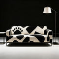Black & White Geometric Fabric Minimalist 3-Seater Sofa