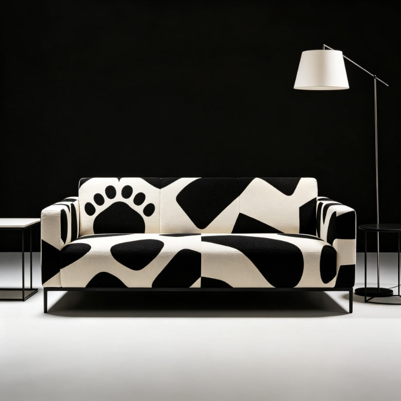 Black & White Geometric Fabric Minimalist 3-Seater Sofa