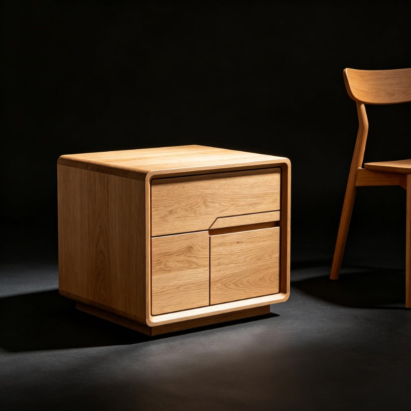 minimalist geometric solid wood nightstand