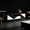 Black and White Contrast Geometric Solid Wood TV Cabinet