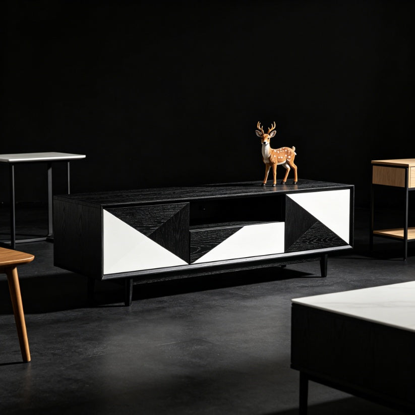 Black and White Contrast Geometric Solid Wood TV Cabinet