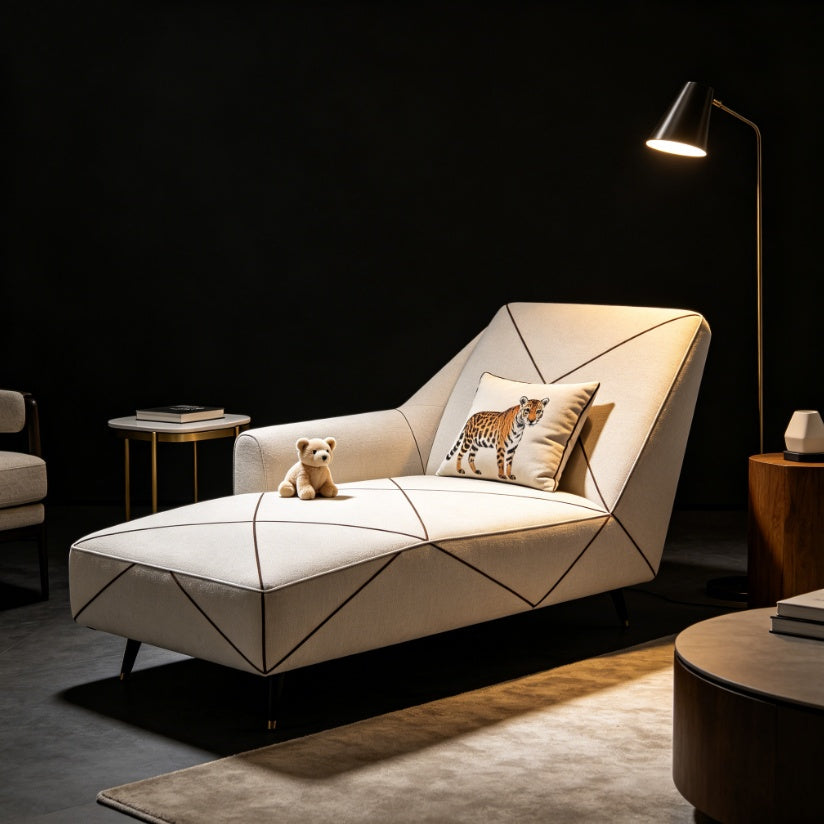 Geometric Line Fabric Chaise Lounge