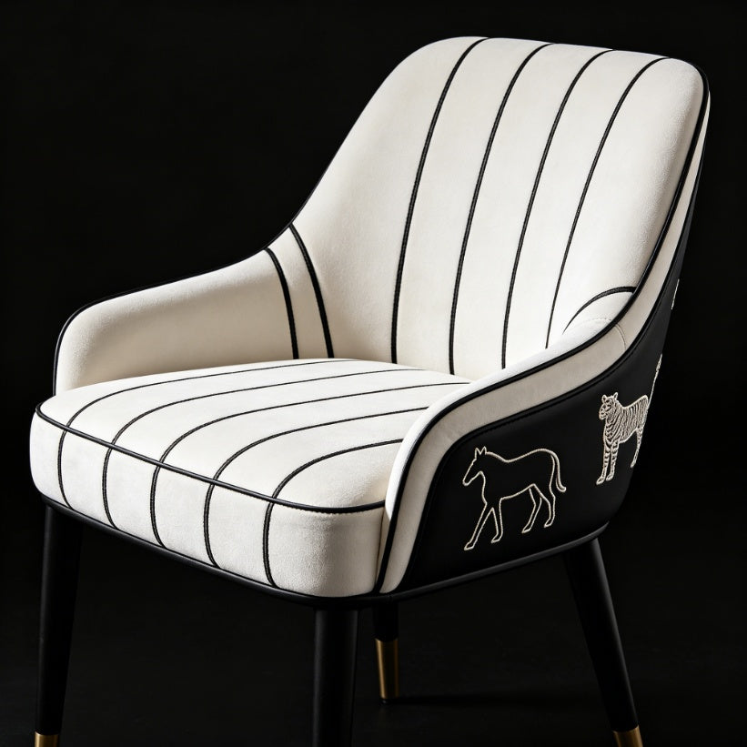 Black & White Line Minimalist Upholstered Dining Chair